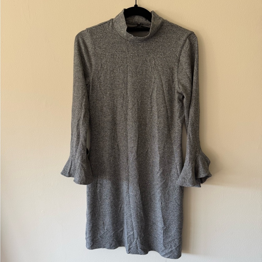 White House Black Market Gray Ruffle Sleeve Knit Dress